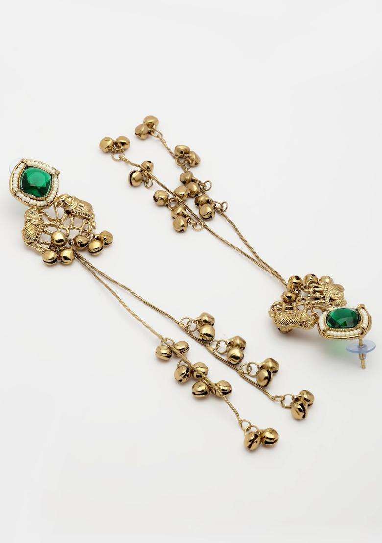 Gold-Plated Geometric Drop Earrings for Women | Traditional Ethnic Jewellery for Wedding & Festive Wear | Gift for Her - Indya