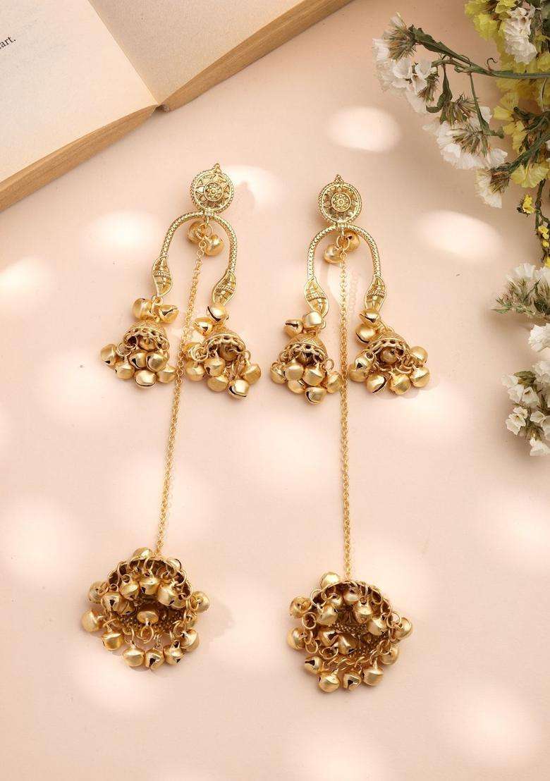 Gold-Plated Dome Shaped Jhumkas Earrings for Women | Traditional Ethnic Jewellery for Wedding & Festive Wear | Gift for Her - Indya