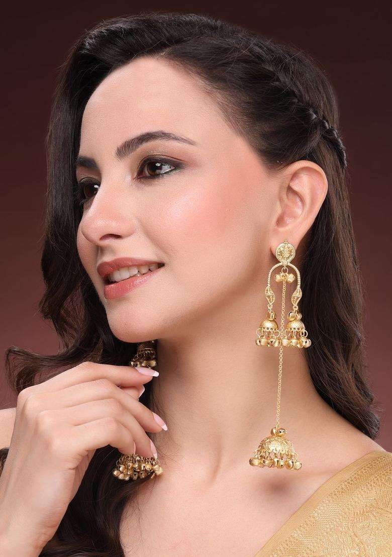 Gold-Plated Dome Shaped Jhumkas Earrings for Women | Traditional Ethnic Jewellery for Wedding & Festive Wear | Gift for Her - Indya