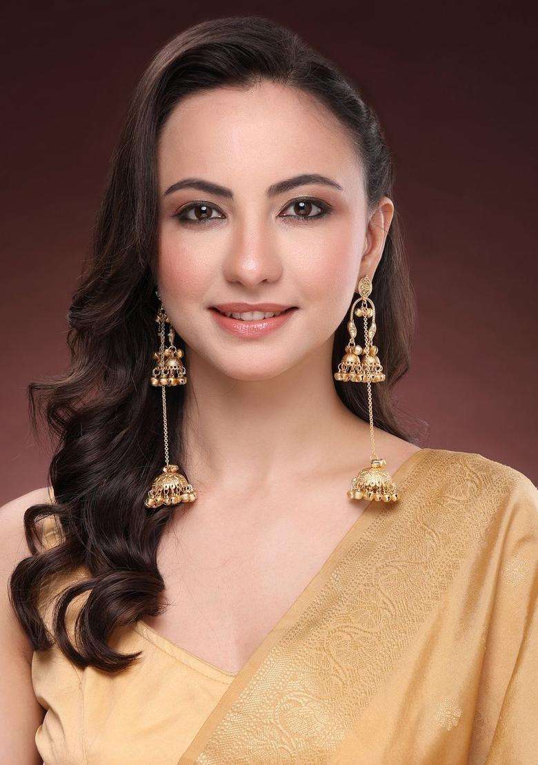 Gold-Plated Dome Shaped Jhumkas Earrings for Women | Traditional Ethnic Jewellery for Wedding & Festive Wear | Gift for Her - Indya