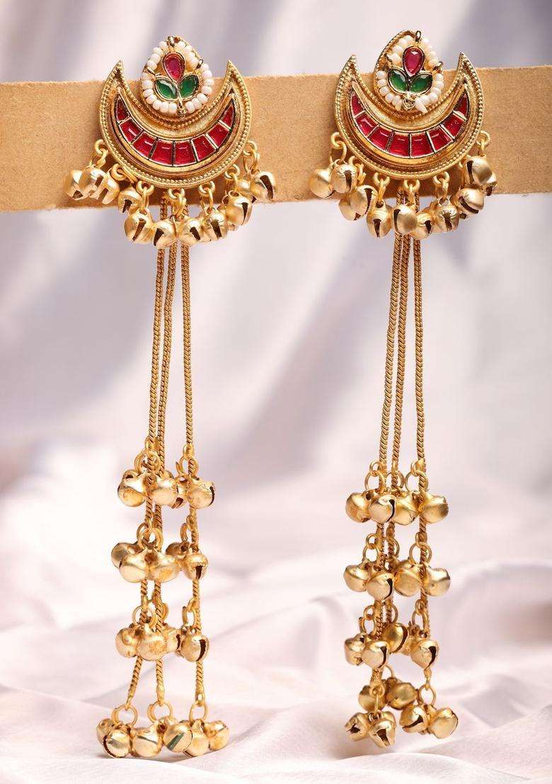 Gold-Plated Crescent Shaped Drop Earrings for Women | Traditional Ethnic Jewellery for Wedding & Festive Wear | Gift for Her - Indya