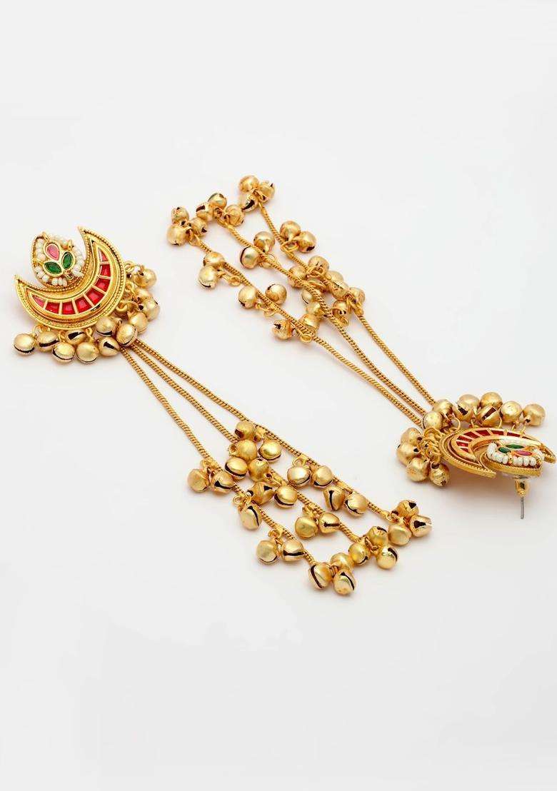 Gold-Plated Crescent Shaped Drop Earrings for Women | Traditional Ethnic Jewellery for Wedding & Festive Wear | Gift for Her - Indya