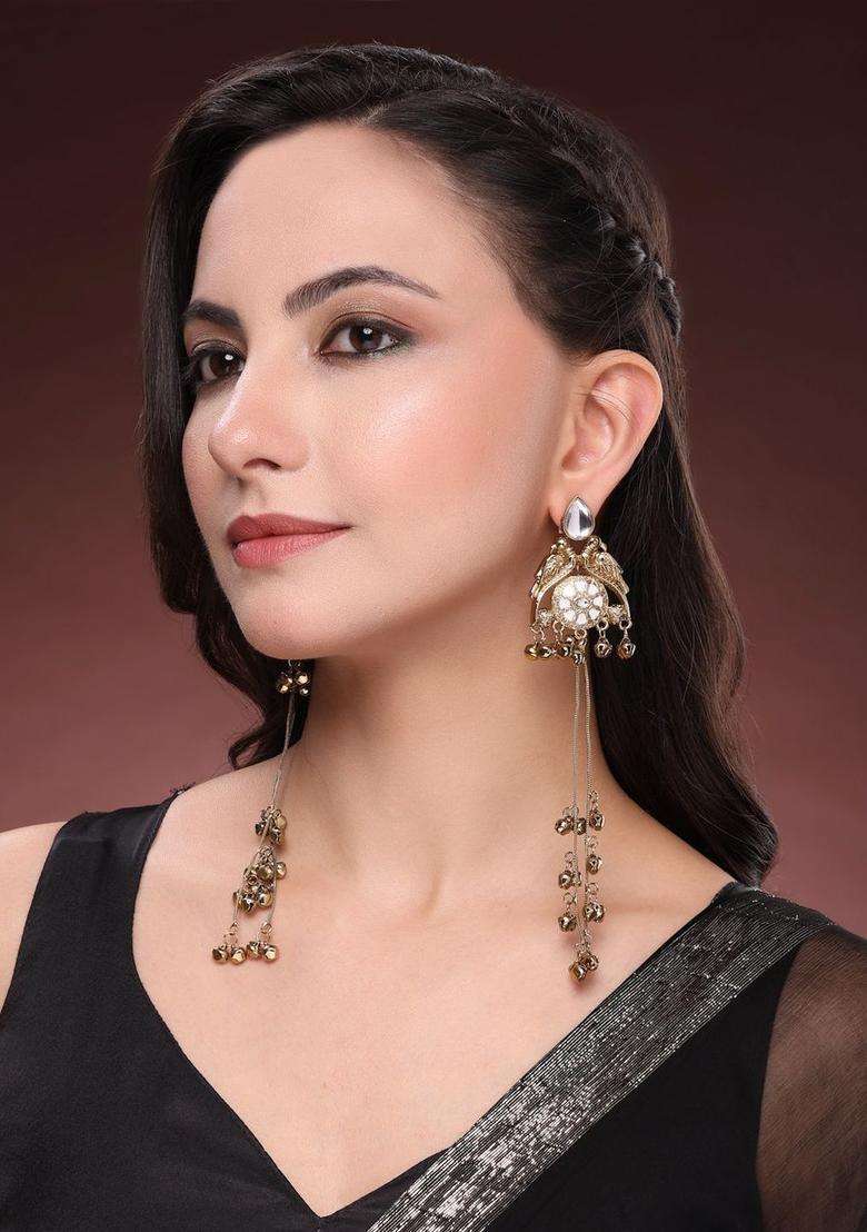 Gold-Plated Floral Drop Earrings for Women | Traditional Ethnic Jewellery for Wedding & Festive Wear | Gift for Her - Indya