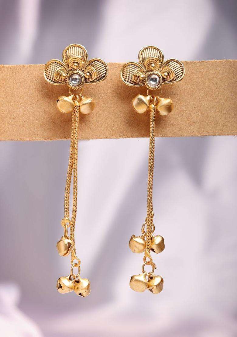 Gold-Plated Floral Drop Earrings for Women | Traditional Ethnic Jewellery for Wedding & Festive Wear | Gift for Her - Indya