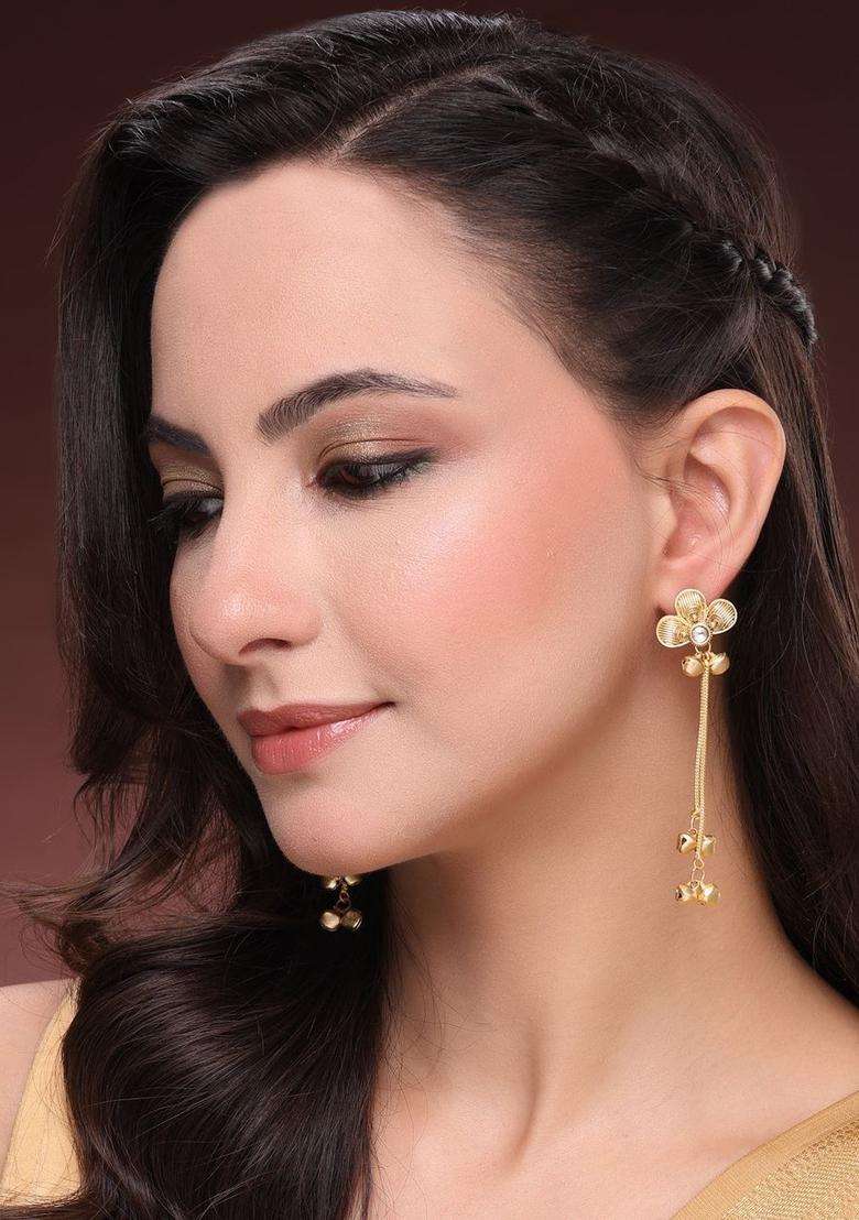 Gold-Plated Floral Drop Earrings for Women | Traditional Ethnic Jewellery for Wedding & Festive Wear | Gift for Her - Indya