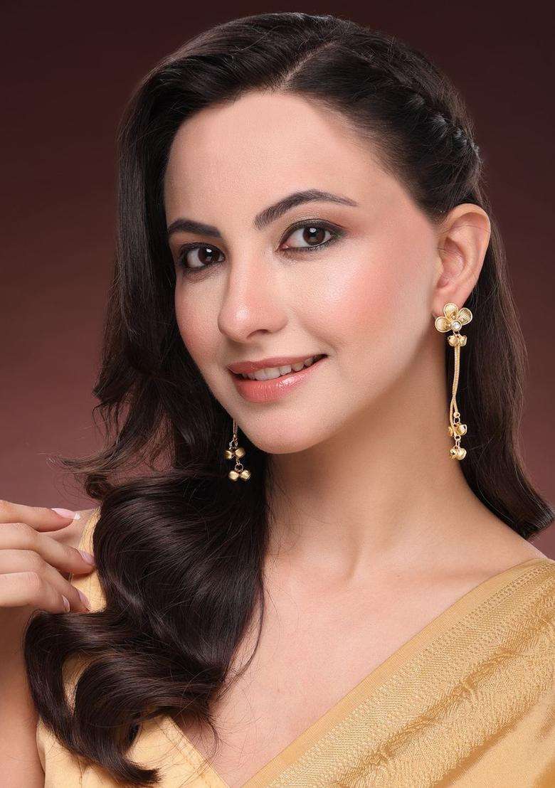 Gold-Plated Floral Drop Earrings for Women | Traditional Ethnic Jewellery for Wedding & Festive Wear | Gift for Her - Indya