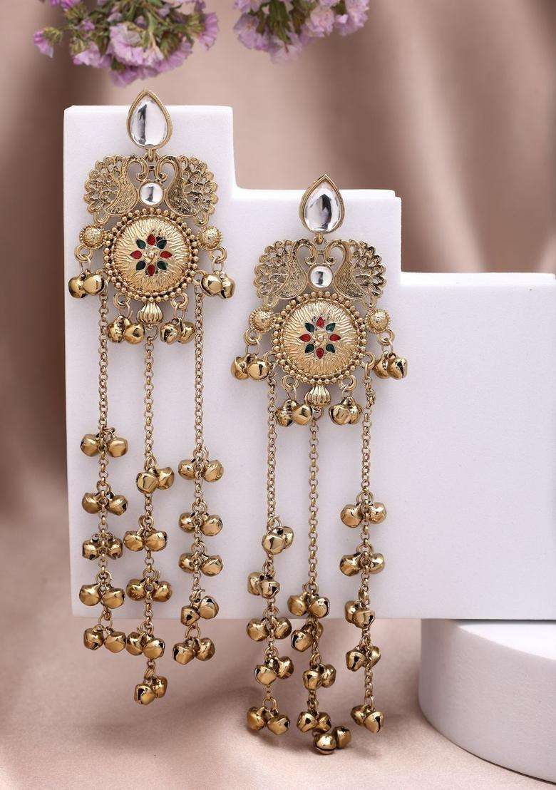 Gold-Plated Geometric Drop Earrings for Women | Traditional Ethnic Jewellery for Wedding & Festive Wear | Gift for Her - Indya