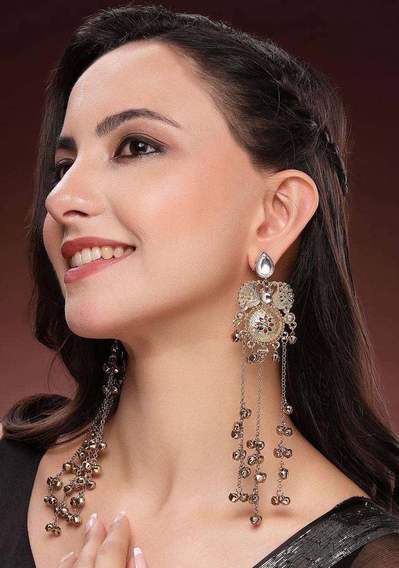 Gold-Plated Geometric Drop Earrings for Women | Traditional Ethnic Jewellery for Wedding & Festive Wear | Gift for Her - Indya