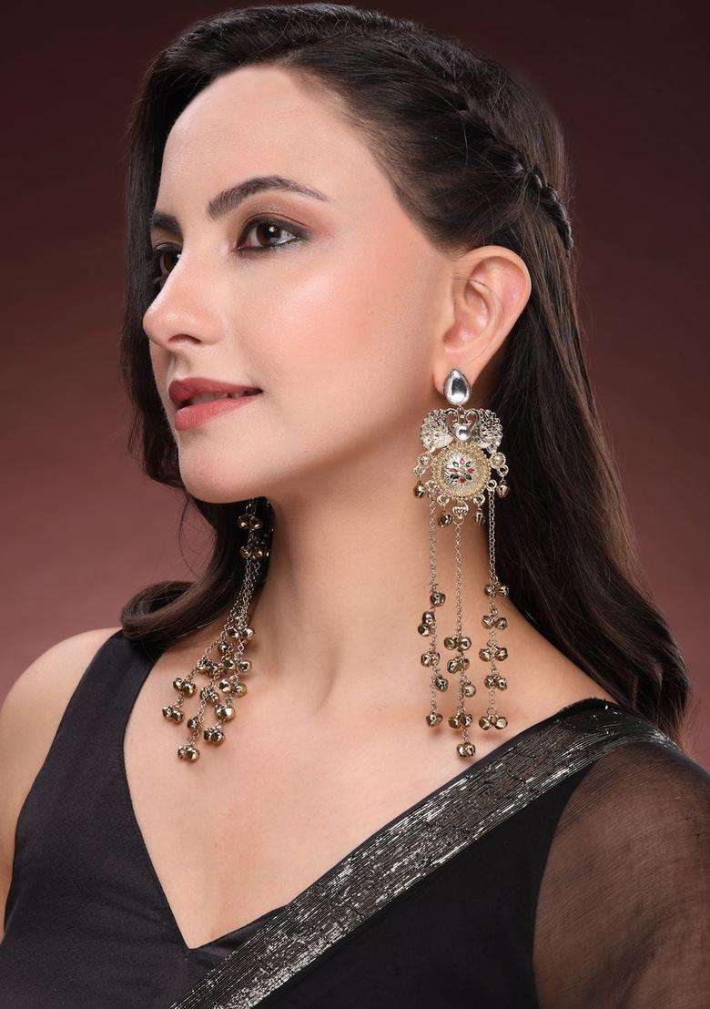 Gold-Plated Geometric Drop Earrings for Women | Traditional Ethnic Jewellery for Wedding & Festive Wear | Gift for Her - Indya
