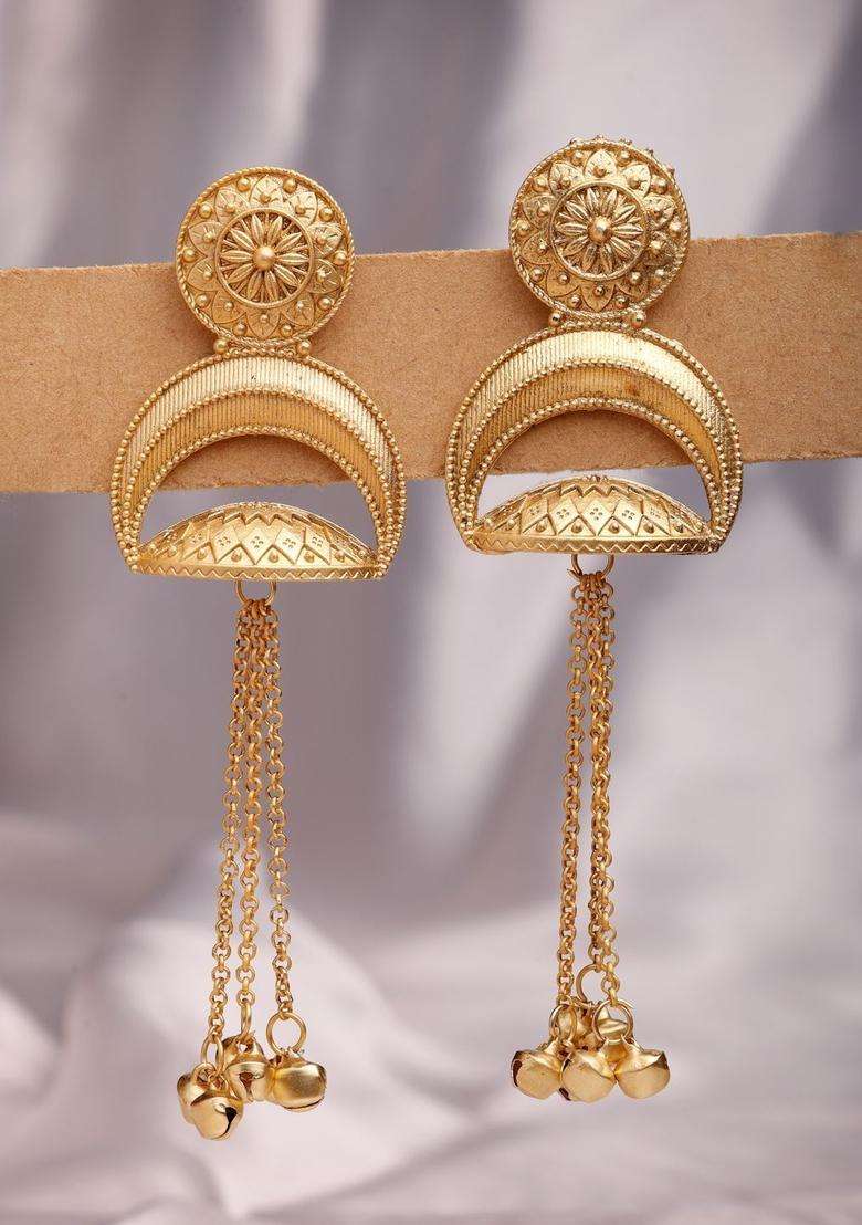 Gold-Plated Geometric Jhumkas Earrings with Kundan for Women | Traditional Ethnic Jewellery for Wedding & Festive Wear | Gift for Her - Indya