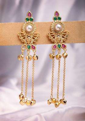 Gold-Plated Floral Drop Earrings with Kundan for Women | Traditional Ethnic Jewellery for Wedding & Festive Wear | Gift for Her