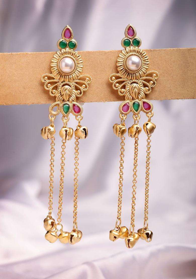 Gold-Plated Floral Drop Earrings with Kundan for Women | Traditional Ethnic Jewellery for Wedding & Festive Wear | Gift for Her - Indya