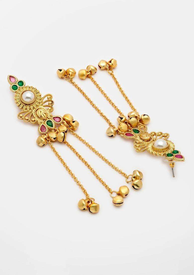 Gold-Plated Floral Drop Earrings with Kundan for Women | Traditional Ethnic Jewellery for Wedding & Festive Wear | Gift for Her - Indya