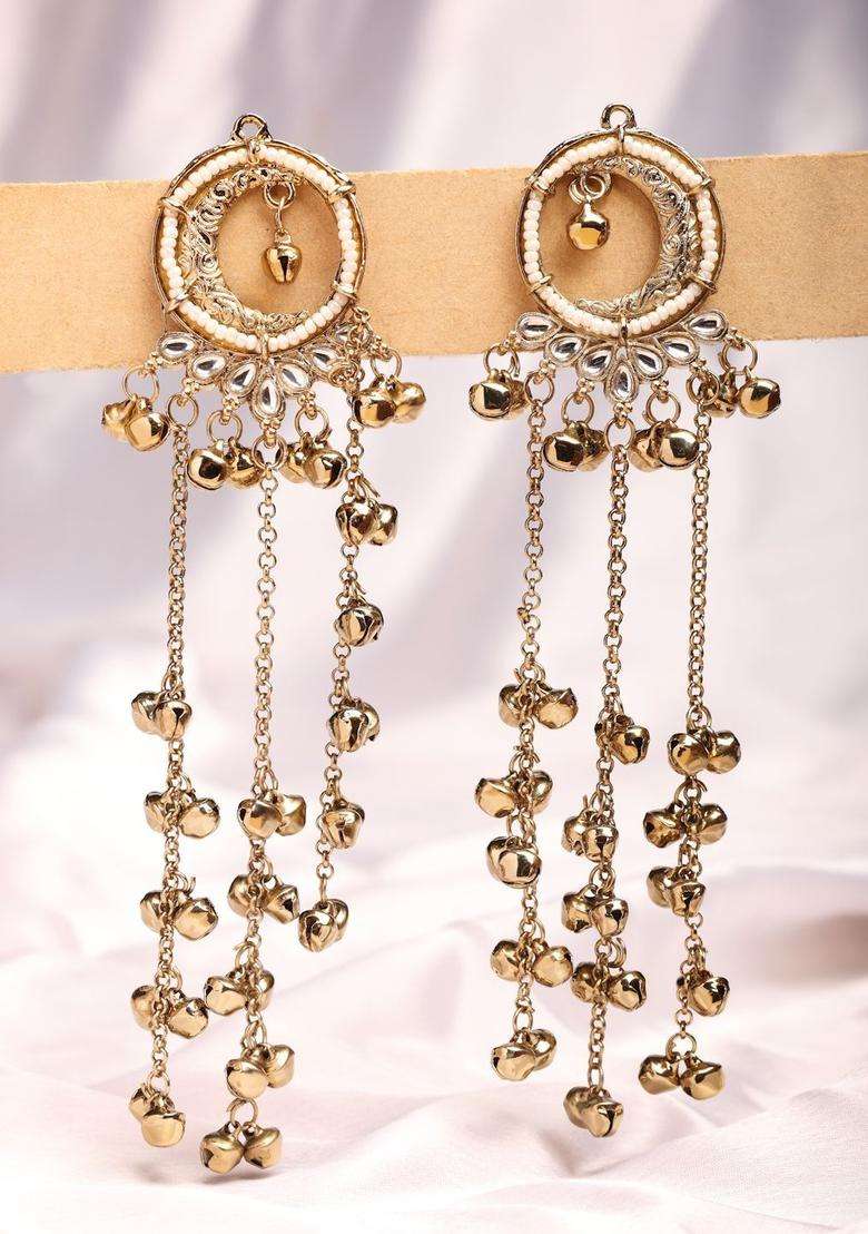 Gold-Plated Circular Drop Earrings for Women | Traditional Ethnic Jewellery for Wedding & Festive Wear | Gift for Her - Indya