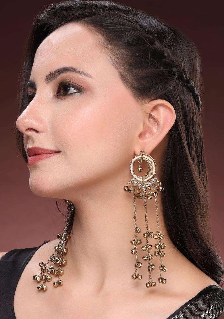 Gold-Plated Circular Drop Earrings for Women | Traditional Ethnic Jewellery for Wedding & Festive Wear | Gift for Her - Indya
