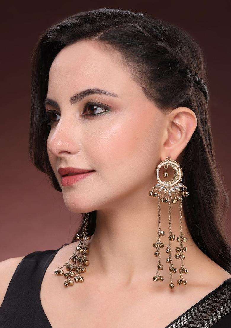 Gold-Plated Circular Drop Earrings for Women | Traditional Ethnic Jewellery for Wedding & Festive Wear | Gift for Her - Indya