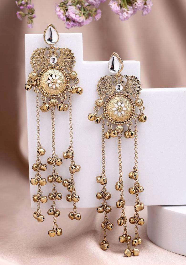 Gold-Plated Contemporary Drop Earrings for Women | Traditional Ethnic Jewellery for Wedding & Festive Wear | Gift for Her - Indya
