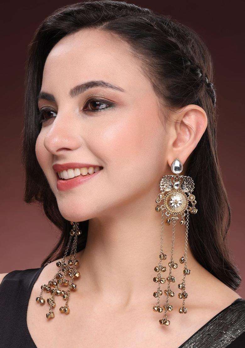 Gold-Plated Contemporary Drop Earrings for Women | Traditional Ethnic Jewellery for Wedding & Festive Wear | Gift for Her - Indya