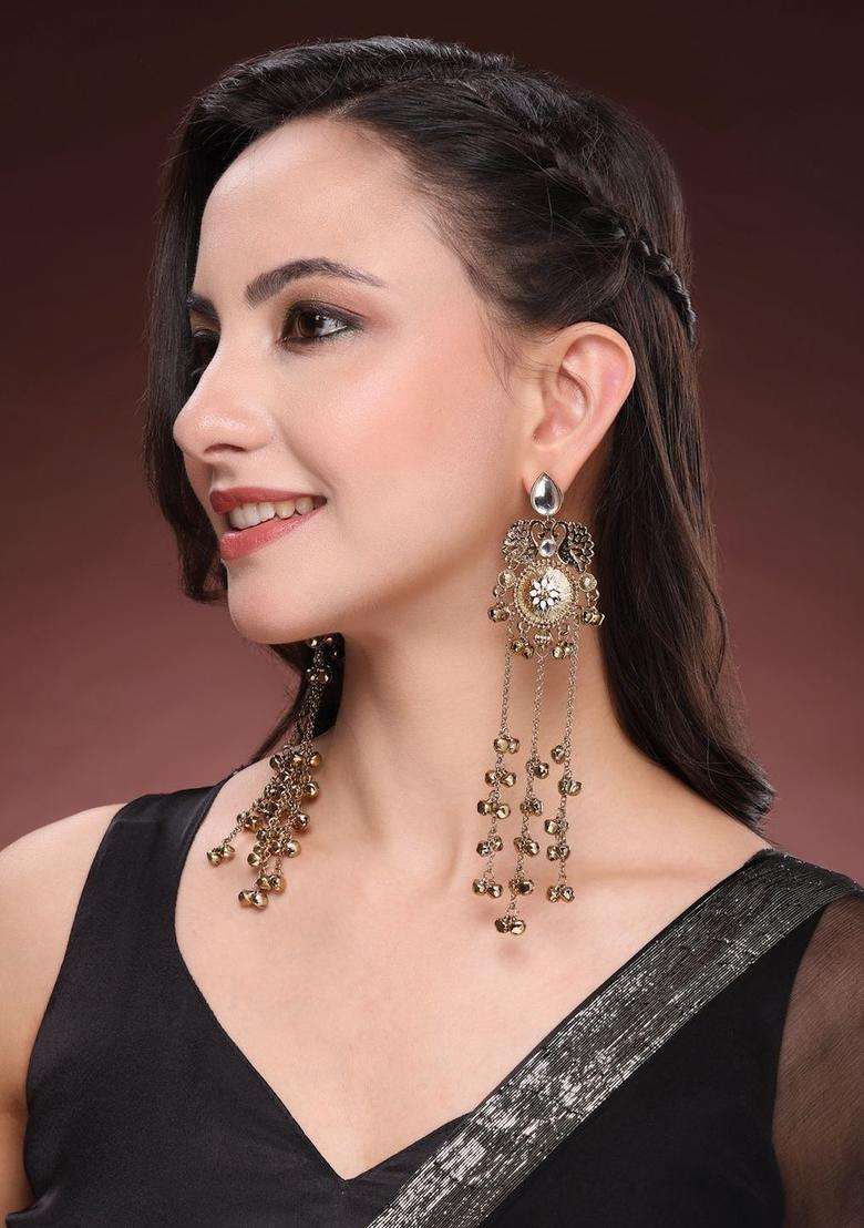 Gold-Plated Contemporary Drop Earrings for Women | Traditional Ethnic Jewellery for Wedding & Festive Wear | Gift for Her - Indya