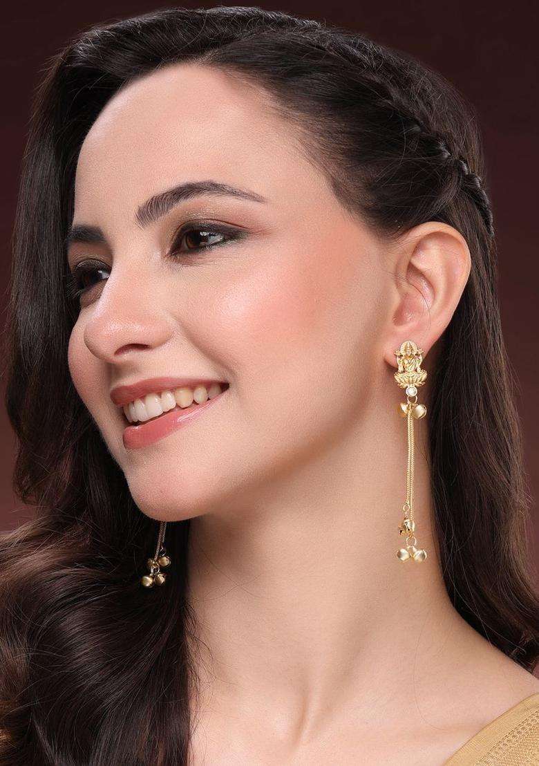 Gold-Plated Contemporary Drop Earrings for Women | Traditional Ethnic Jewellery for Wedding & Festive Wear | Gift for Her - Indya