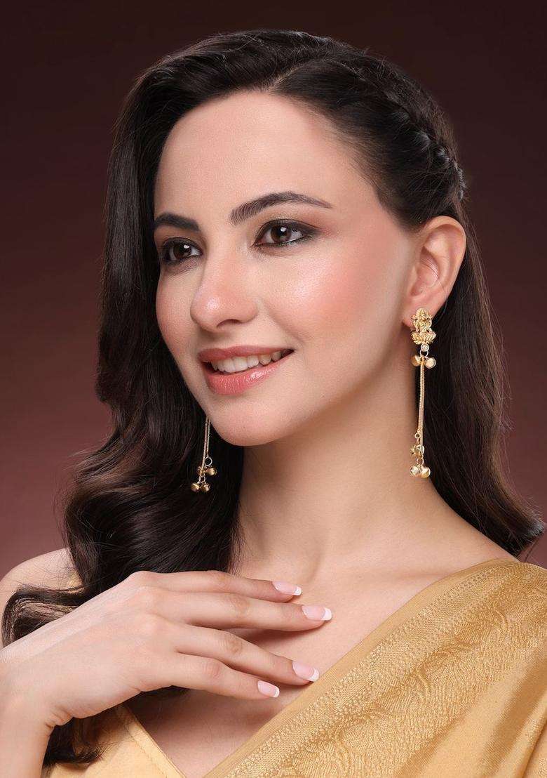 Gold-Plated Contemporary Drop Earrings for Women | Traditional Ethnic Jewellery for Wedding & Festive Wear | Gift for Her - Indya