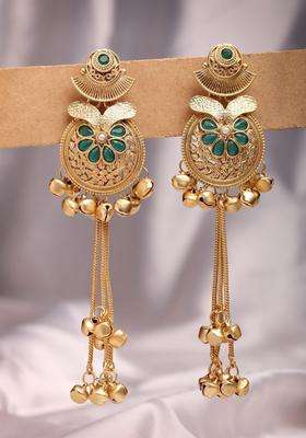 Gold-Plated Geometric Drop Earrings with Kundan for Women | Traditional Ethnic Jewellery for Wedding & Festive Wear | Gift for Her