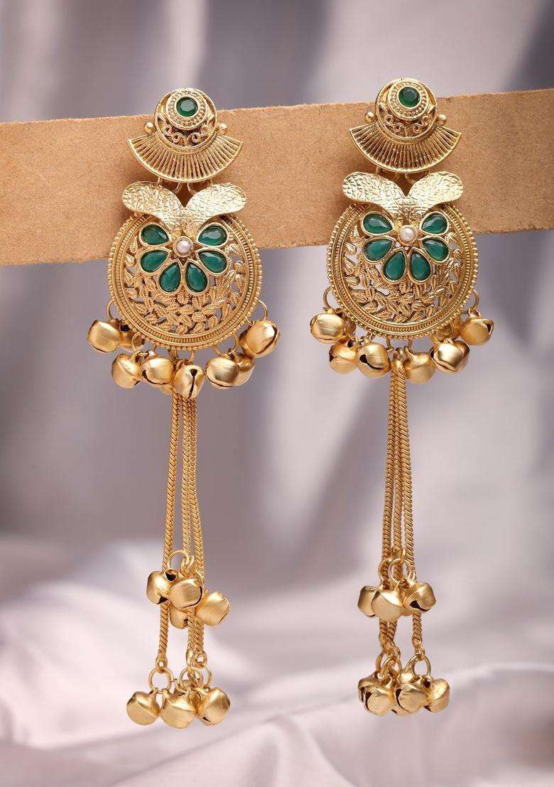 Gold-Plated Geometric Drop Earrings with Kundan for Women | Traditional Ethnic Jewellery for Wedding & Festive Wear | Gift for Her - Indya