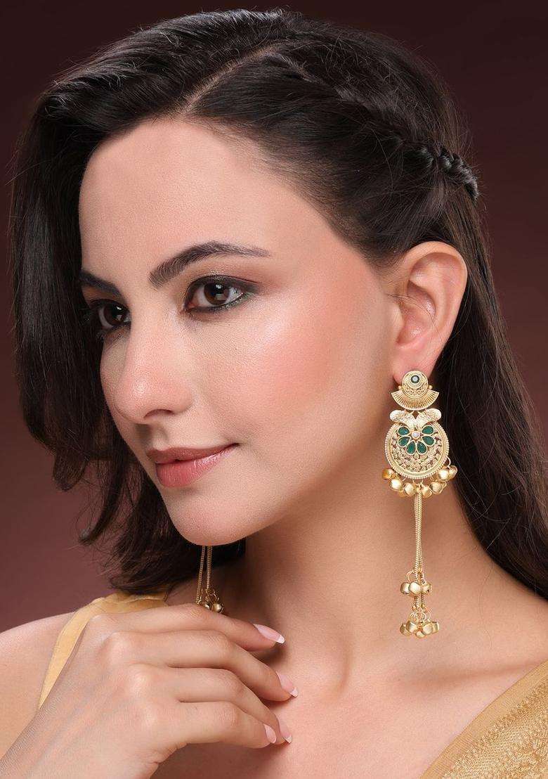 Gold-Plated Geometric Drop Earrings with Kundan for Women | Traditional Ethnic Jewellery for Wedding & Festive Wear | Gift for Her - Indya