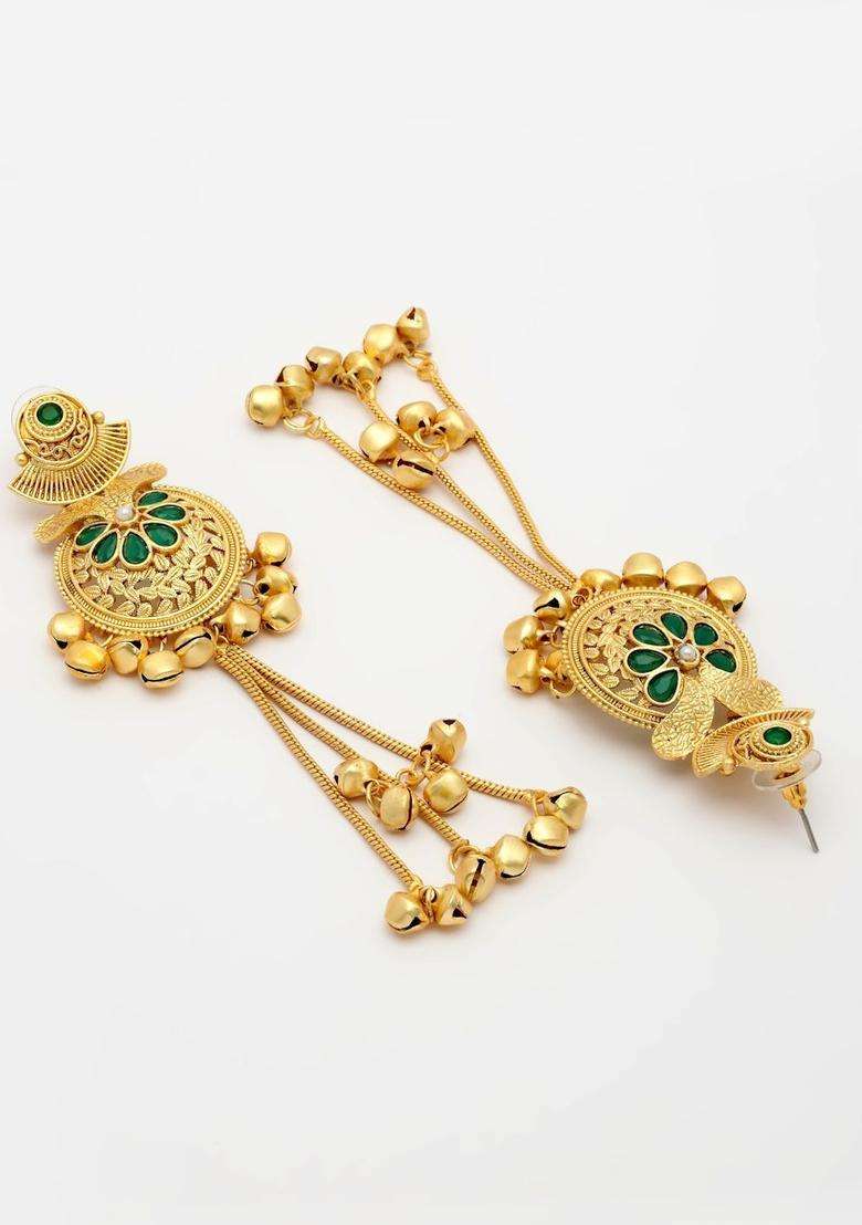 Gold-Plated Geometric Drop Earrings with Kundan for Women | Traditional Ethnic Jewellery for Wedding & Festive Wear | Gift for Her - Indya