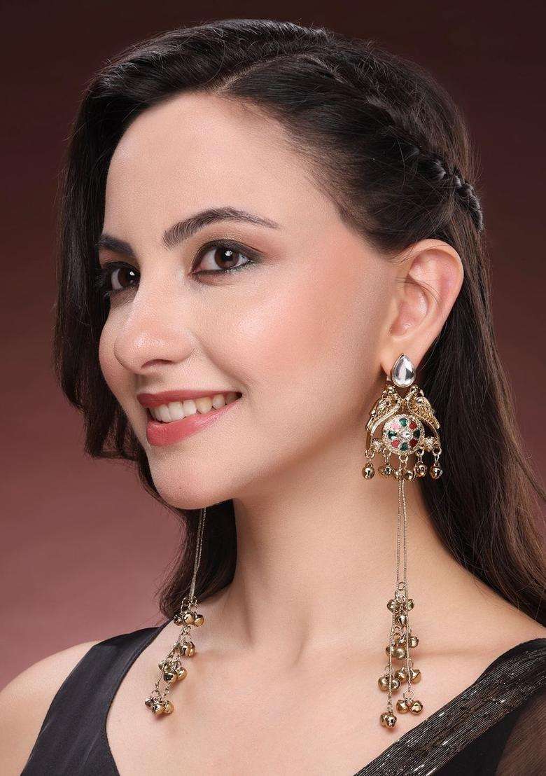 Gold-Plated Geometric Drop Earrings for Women | Traditional Ethnic Jewellery for Wedding & Festive Wear | Gift for Her - Indya