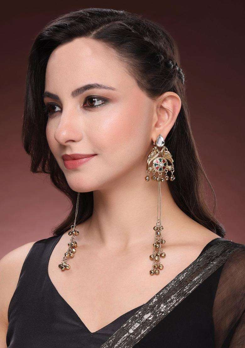 Gold-Plated Geometric Drop Earrings for Women | Traditional Ethnic Jewellery for Wedding & Festive Wear | Gift for Her - Indya
