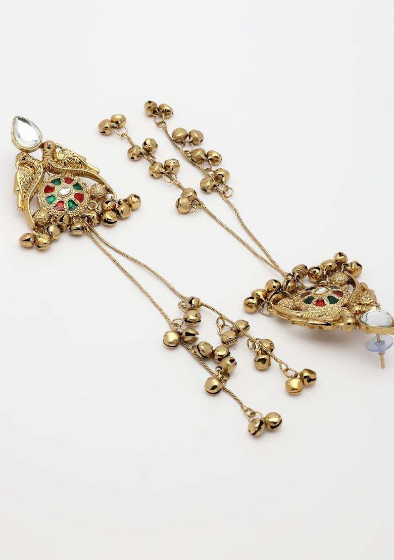 Gold-Plated Geometric Drop Earrings for Women | Traditional Ethnic Jewellery for Wedding & Festive Wear | Gift for Her - Indya