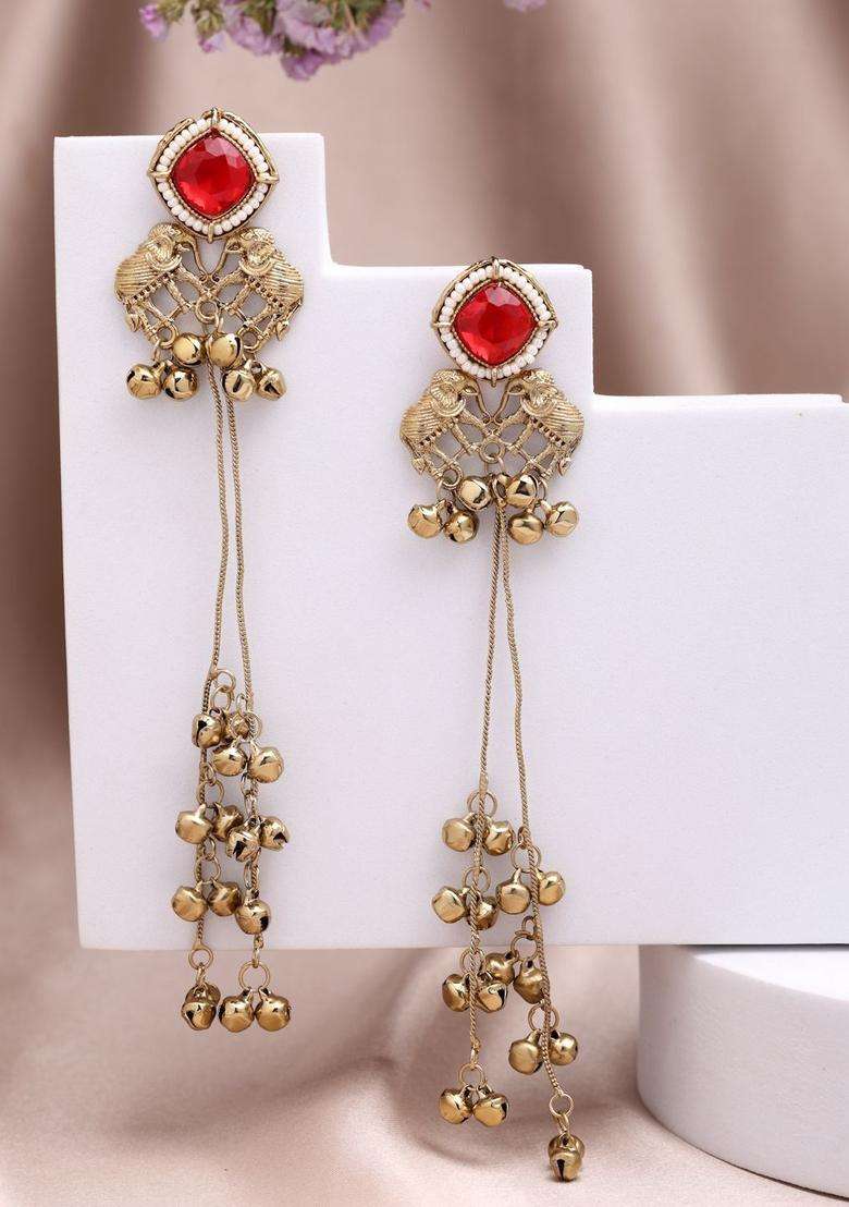 Gold-Plated Geometric Drop Earrings for Women | Traditional Ethnic Jewellery for Wedding & Festive Wear | Gift for Her - Indya