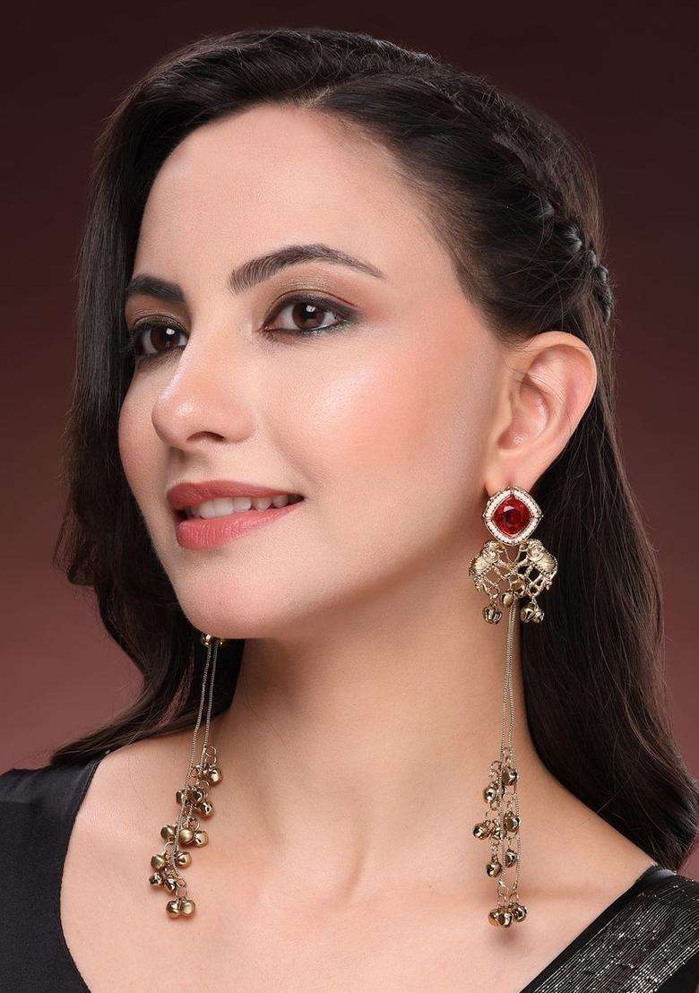 Gold-Plated Geometric Drop Earrings for Women | Traditional Ethnic Jewellery for Wedding & Festive Wear | Gift for Her - Indya