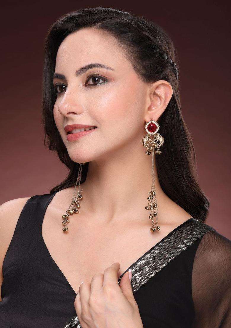 Gold-Plated Geometric Drop Earrings for Women | Traditional Ethnic Jewellery for Wedding & Festive Wear | Gift for Her - Indya