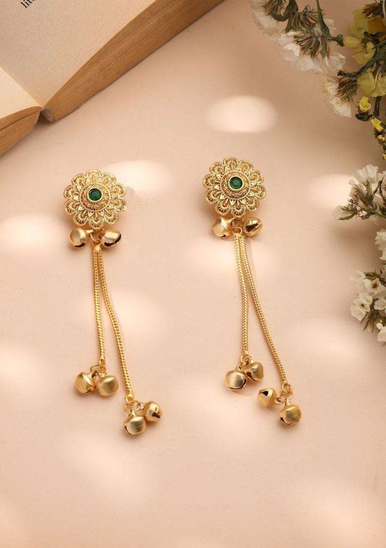 Gold-Plated Floral Drop Earrings for Women | Traditional Ethnic Jewellery for Wedding & Festive Wear | Gift for Her - Indya