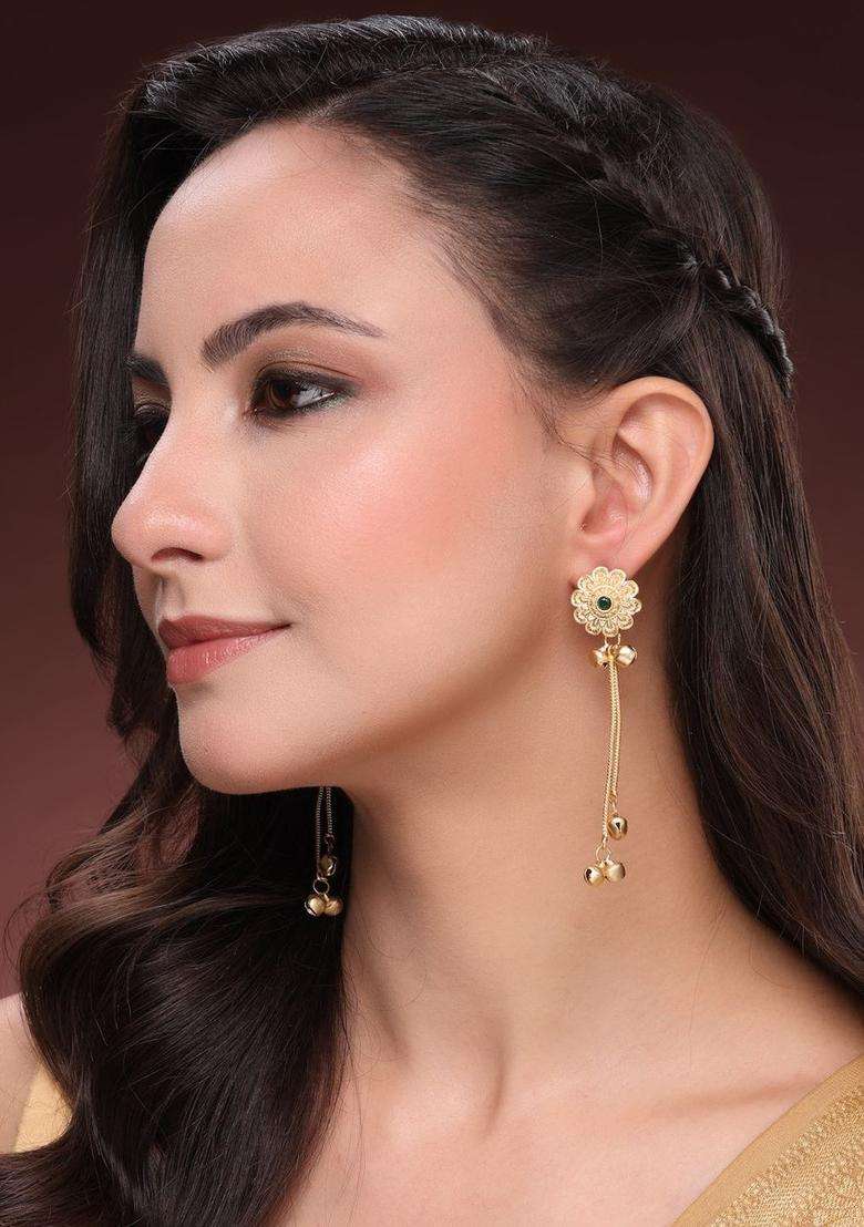 Gold-Plated Floral Drop Earrings for Women | Traditional Ethnic Jewellery for Wedding & Festive Wear | Gift for Her - Indya