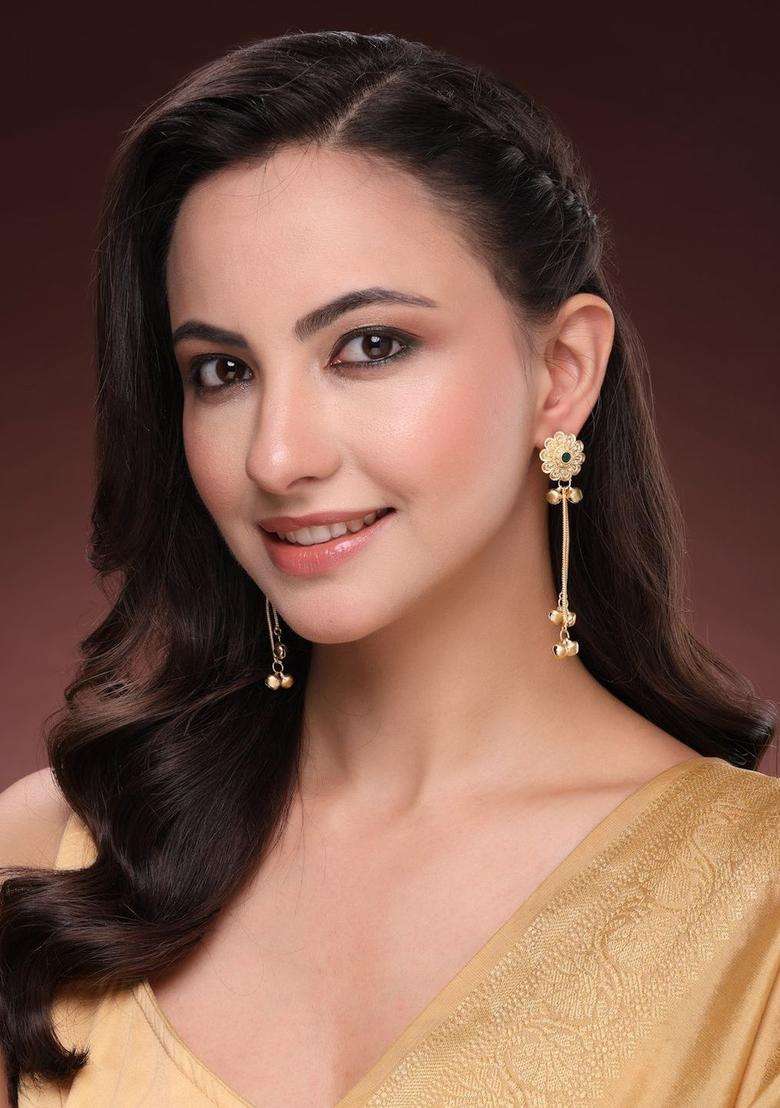 Gold-Plated Floral Drop Earrings for Women | Traditional Ethnic Jewellery for Wedding & Festive Wear | Gift for Her - Indya