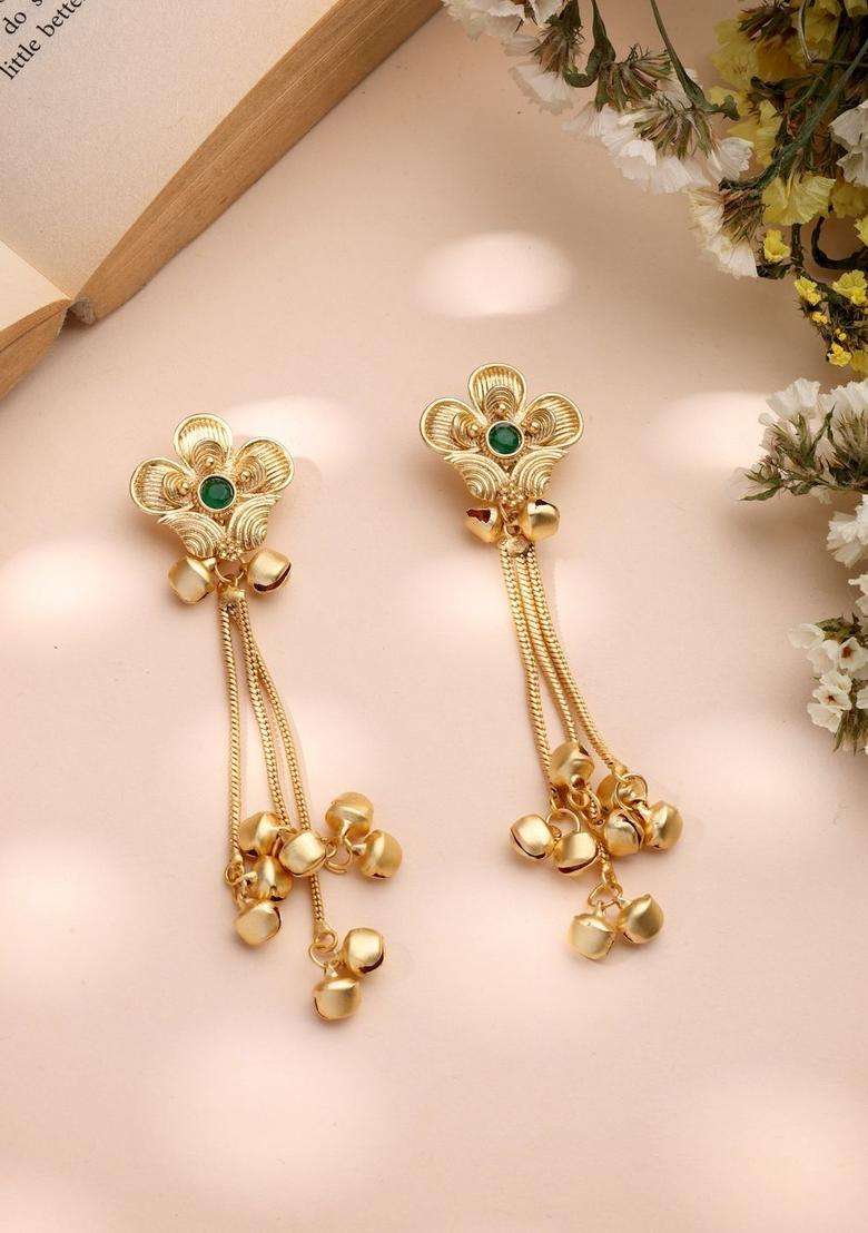 Gold-Plated Floral Drop Earrings for Women | Traditional Ethnic Jewellery for Wedding & Festive Wear | Gift for Her - Indya