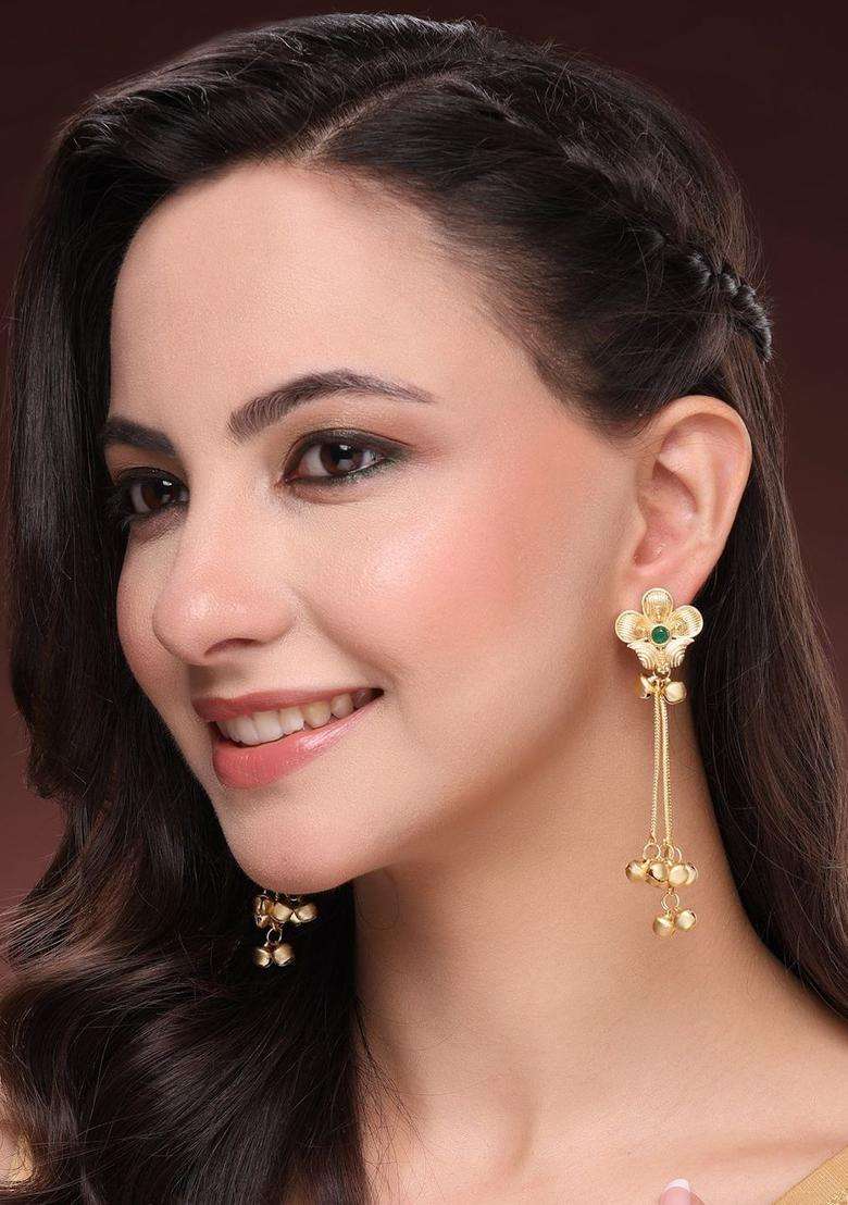Gold-Plated Floral Drop Earrings for Women | Traditional Ethnic Jewellery for Wedding & Festive Wear | Gift for Her - Indya