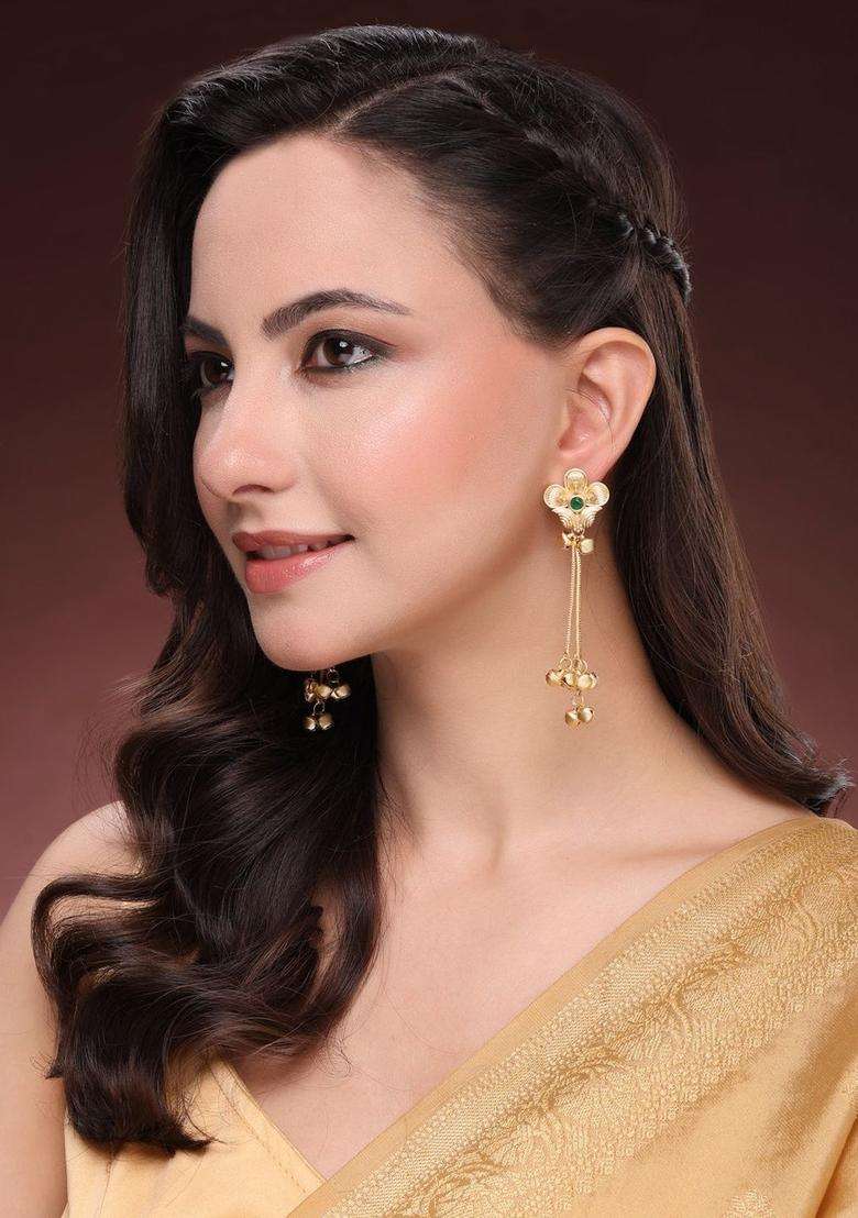 Gold-Plated Floral Drop Earrings for Women | Traditional Ethnic Jewellery for Wedding & Festive Wear | Gift for Her - Indya