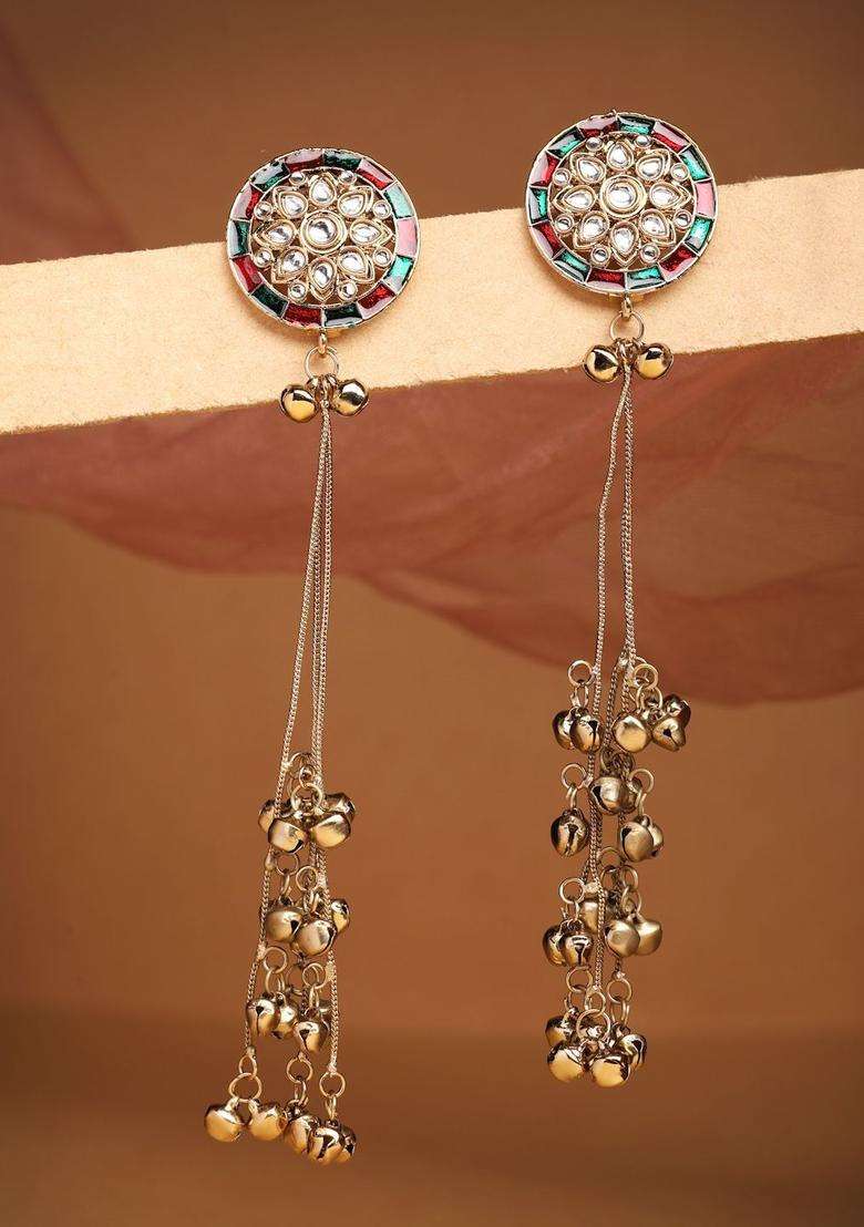 Gold-Plated Circular Drop Earrings for Women | Traditional Ethnic Jewellery for Wedding & Festive Wear | Gift for Her - Indya