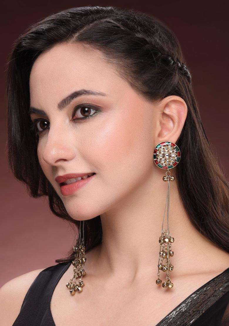 Gold-Plated Circular Drop Earrings for Women | Traditional Ethnic Jewellery for Wedding & Festive Wear | Gift for Her - Indya