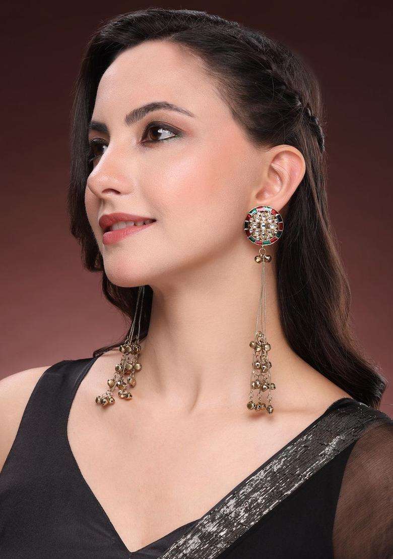 Gold-Plated Circular Drop Earrings for Women | Traditional Ethnic Jewellery for Wedding & Festive Wear | Gift for Her - Indya