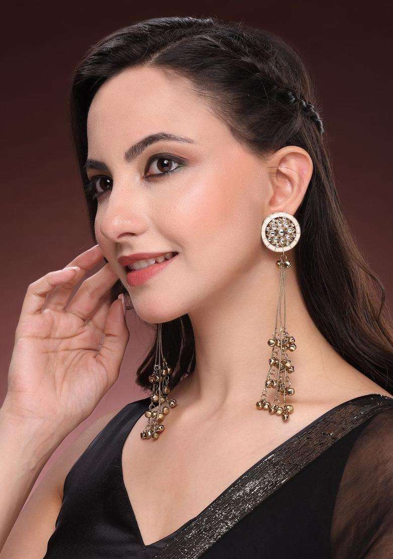 Gold-Plated Circular Drop Earrings for Women | Traditional Ethnic Jewellery for Wedding & Festive Wear | Gift for Her - Indya