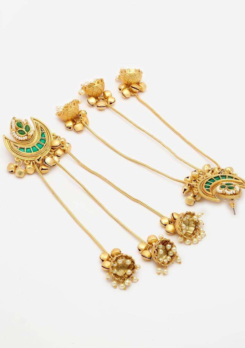 Gold-Plated Crescent Shaped Jhumkas Earrings for Women | Traditional Ethnic Jewellery for Wedding & Festive Wear | Gift for Her - Indya