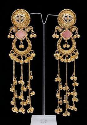Copper-Plated Classic Drop Earrings with Kundan for Men & Women | Traditional Ethnic Jewellery for Wedding & Festive Wear | Festive Gift