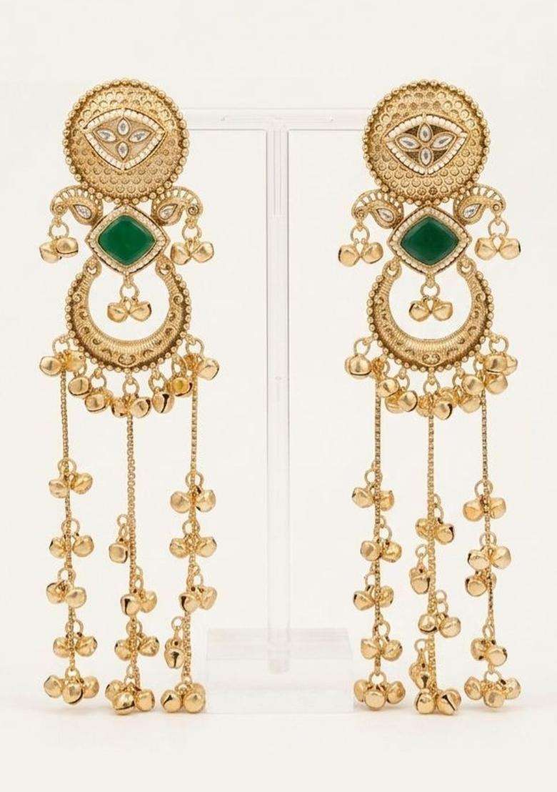 Copper-Plated Classic Drop Earrings with Kundan for Men & Women | Traditional Ethnic Jewellery for Wedding & Festive Wear | Festive Gift - Indya