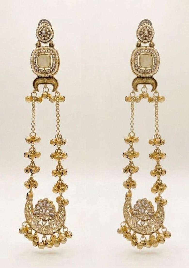 Copper-Plated Classic Chandbalis Earrings with Pearl for Men & Women | Traditional Ethnic Jewellery for Wedding & Festive Wear | Festive Gift - Indya