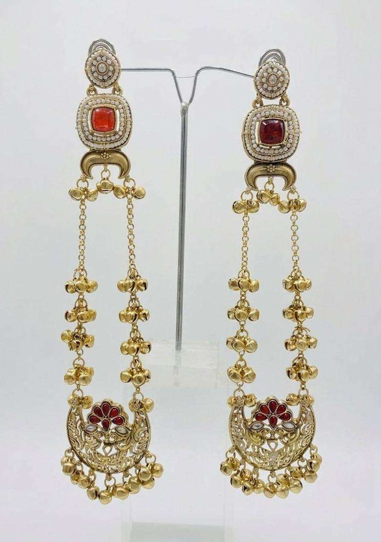 Copper-Plated Classic Chandbalis Earrings with Pearl for Men & Women | Traditional Ethnic Jewellery for Wedding & Festive Wear | Festive Gift - Indya